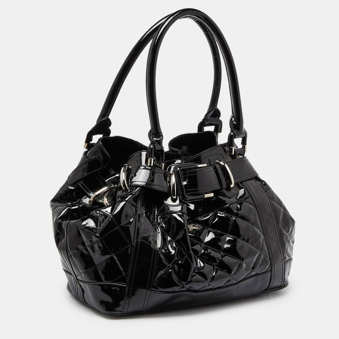 Burberry Black Quilted Patent Leather Large Beaton Tote