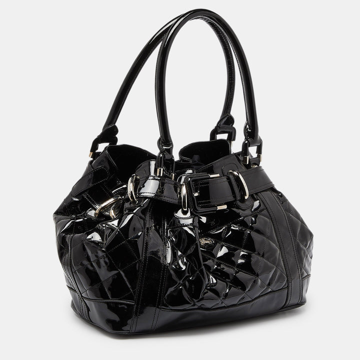 Burberry Black Quilted Patent Leather Large Beaton Tote