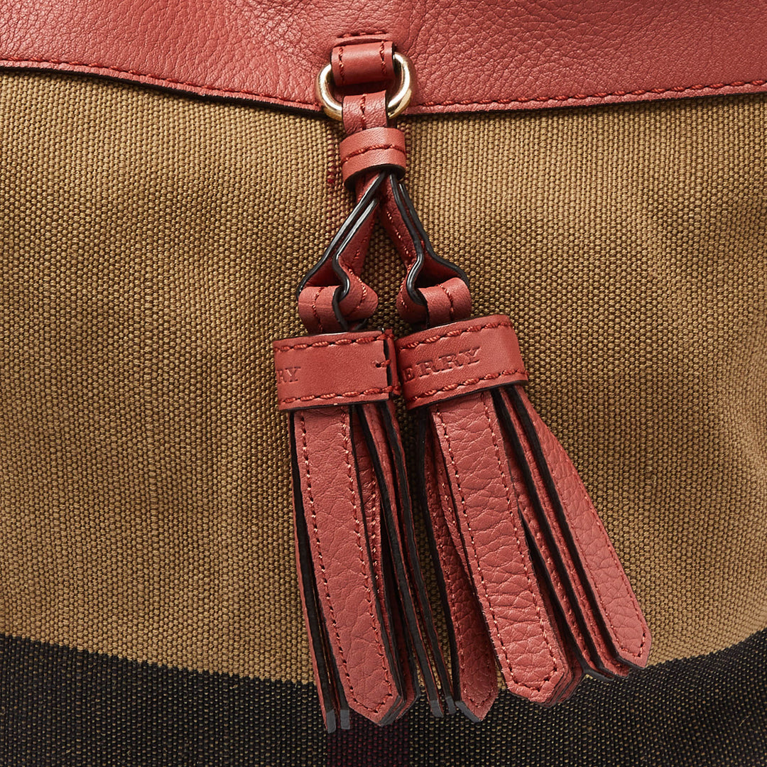 BURBERRY Multicolor Exploded Check Canvas and Leather Ashby Tassel Bag