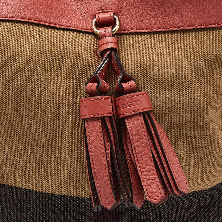 BURBERRY Multicolor Exploded Check Canvas and Leather Ashby Tassel Bag