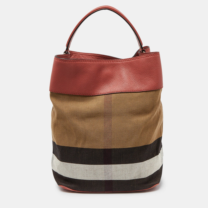 BURBERRY Multicolor Exploded Check Canvas and Leather Ashby Tassel Bag