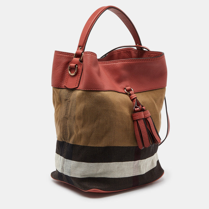 BURBERRY Multicolor Exploded Check Canvas and Leather Ashby Tassel Bag