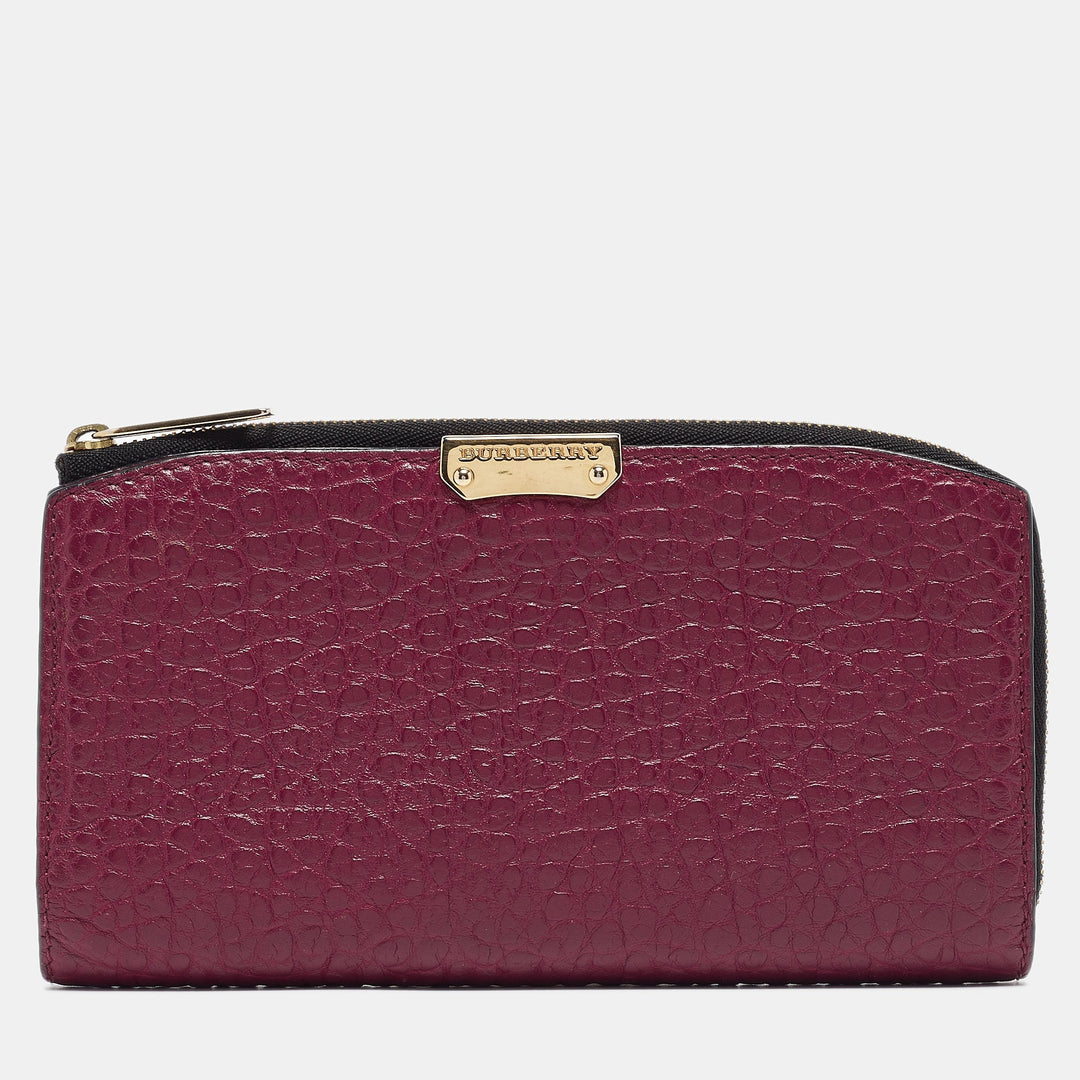 BURBERRY Burgundy Pebbled Leather Alvington Continental Wallet