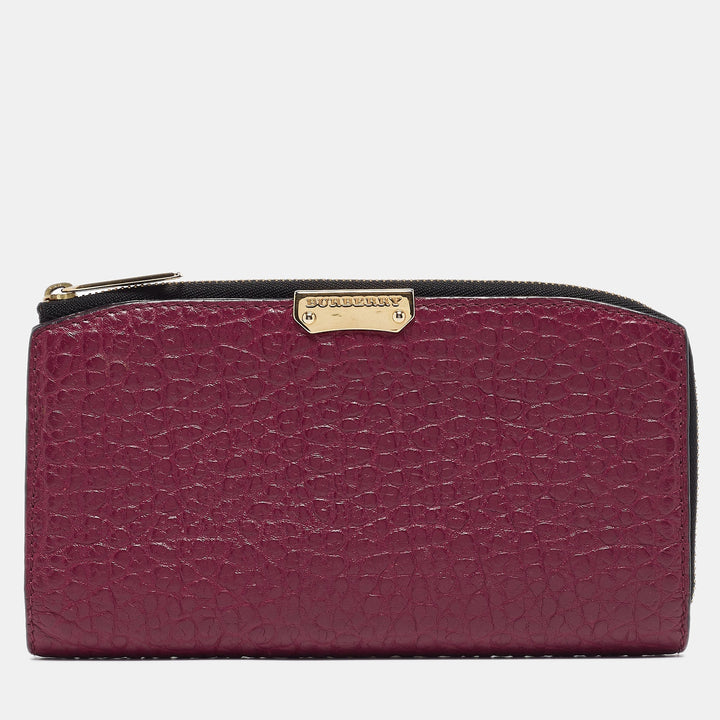 BURBERRY Burgundy Pebbled Leather Alvington Continental Wallet