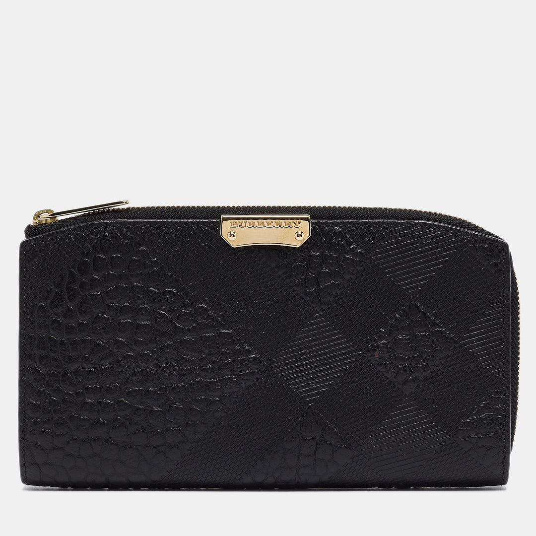 BURBERRY Black Pebbled Leather Alvington Continental Wallet