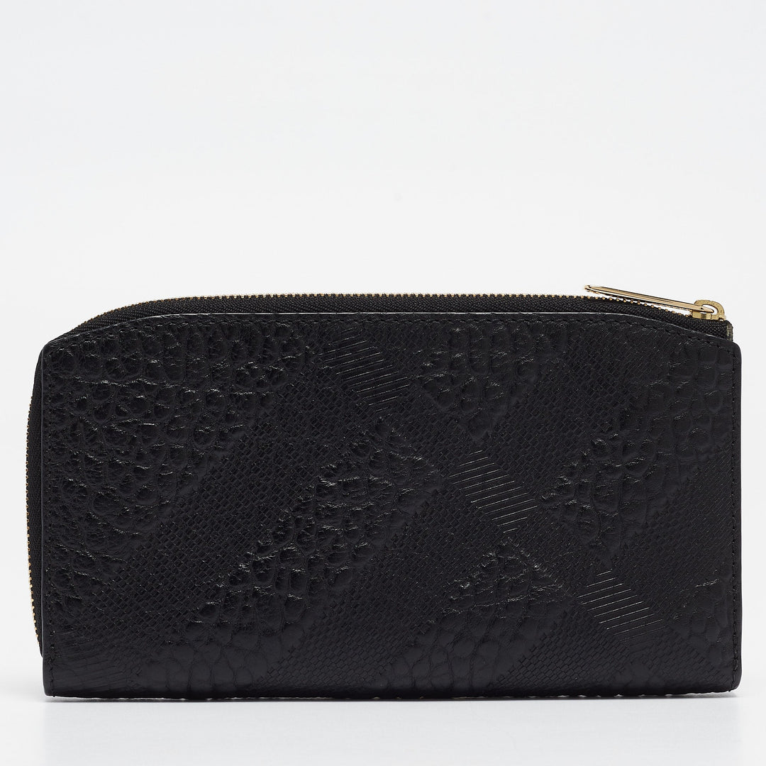 BURBERRY Black Pebbled Leather Alvington Continental Wallet
