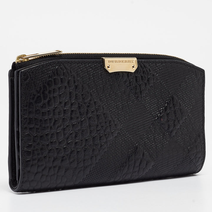 BURBERRY Black Pebbled Leather Alvington Continental Wallet