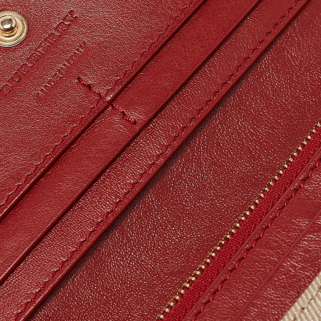 BURBERRY Red/Beige House Check Fabric and Leather Flap Continental Wallet