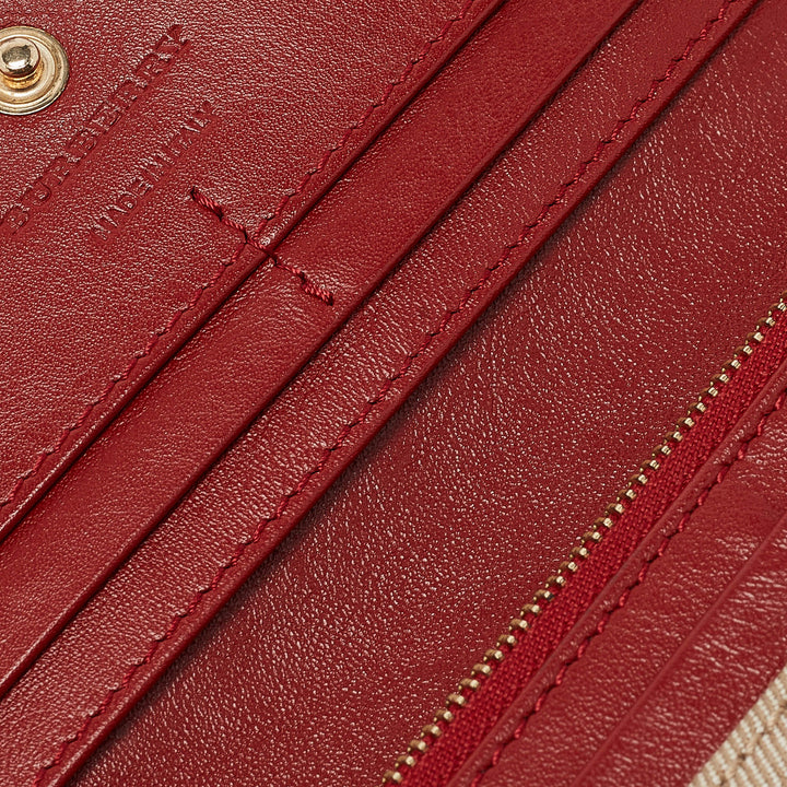 BURBERRY Red/Beige House Check Fabric and Leather Flap Continental Wallet