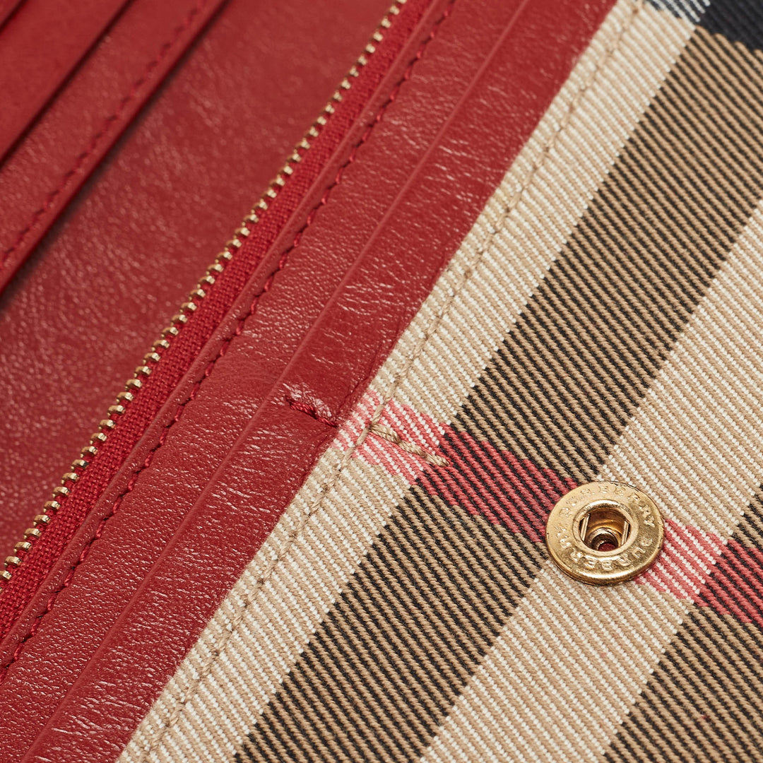 BURBERRY Red/Beige House Check Fabric and Leather Flap Continental Wallet