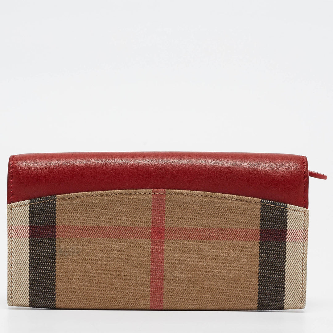 BURBERRY Red/Beige House Check Fabric and Leather Flap Continental Wallet