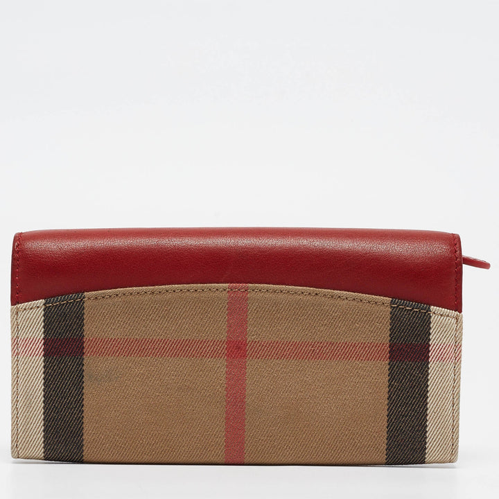 BURBERRY Red/Beige House Check Fabric and Leather Flap Continental Wallet