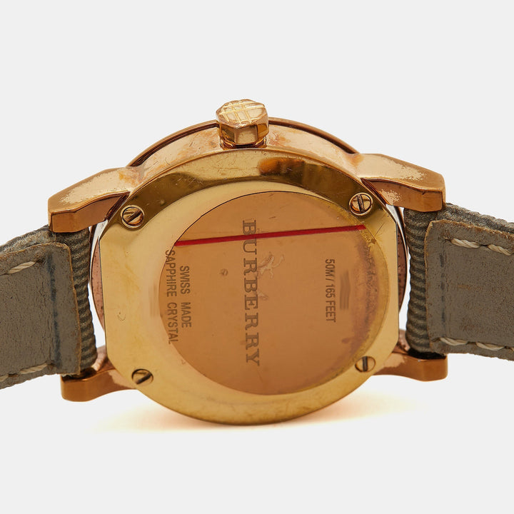 Burberry Rose Gold PVD Coated Stainless Steel Canvas Leather The City BU9236 Women's Wristwatch 26 mm