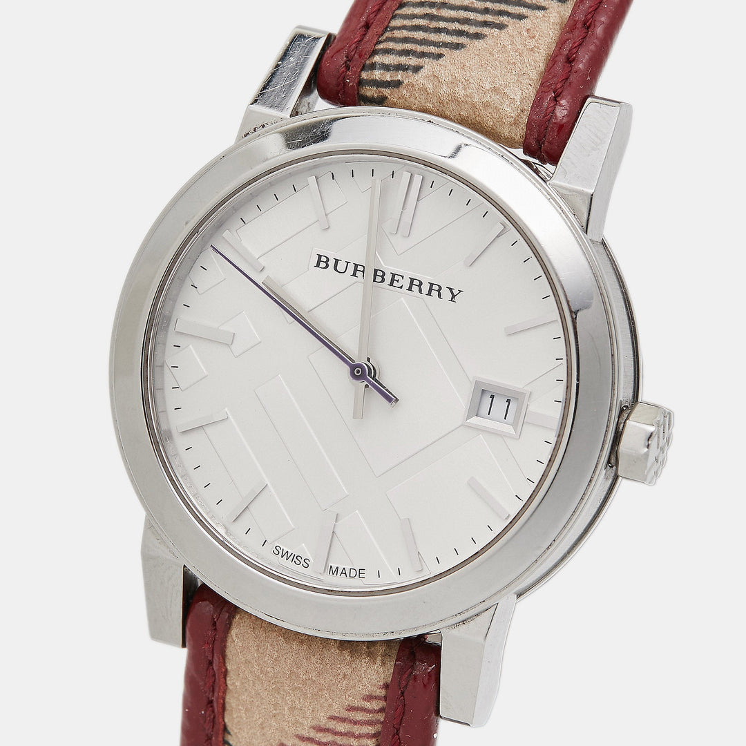 BURBERRY Silver Stainless Steel Leather The City BU9122 Women's Wristwatch 35 mm