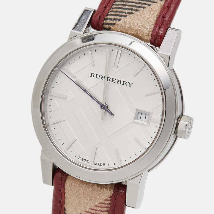 BURBERRY Silver Stainless Steel Leather The City BU9122 Women's Wristwatch 35 mm
