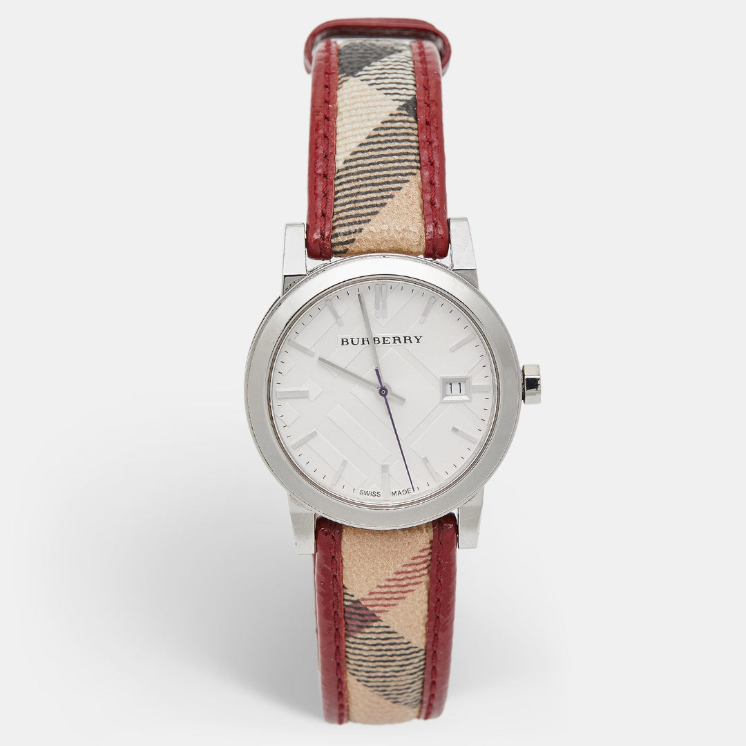BURBERRY Silver Stainless Steel Leather The City BU9122 Women's Wristwatch 35 mm