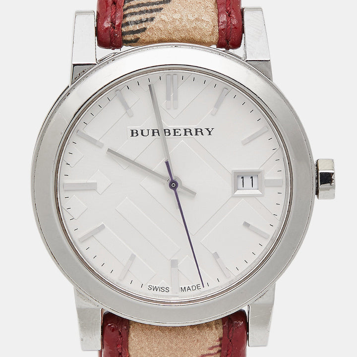 BURBERRY Silver Stainless Steel Leather The City BU9122 Women's Wristwatch 35 mm