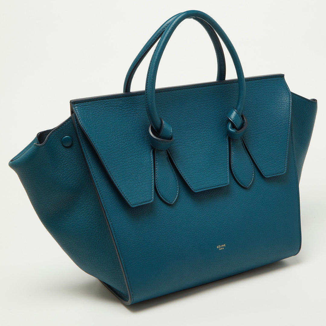 Celine Teal Blue Leather Small Tie Tote