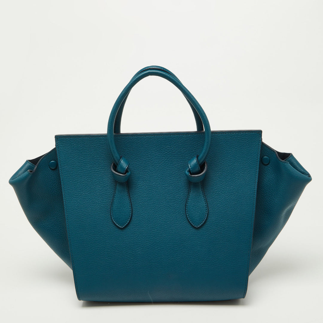 Celine Teal Blue Leather Small Tie Tote