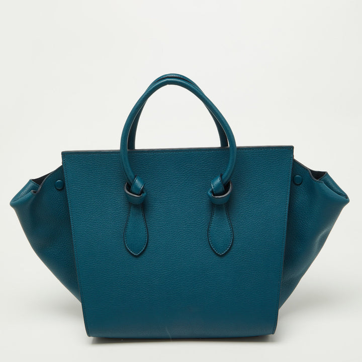 Celine Teal Blue Leather Small Tie Tote