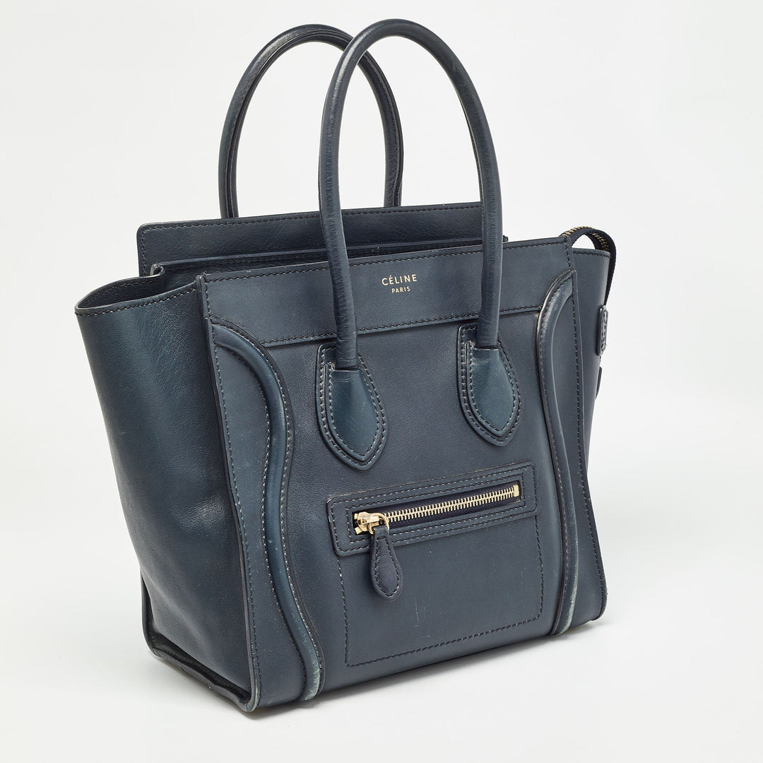 Celine Navy Blue Leather Micro Luggage Tote
