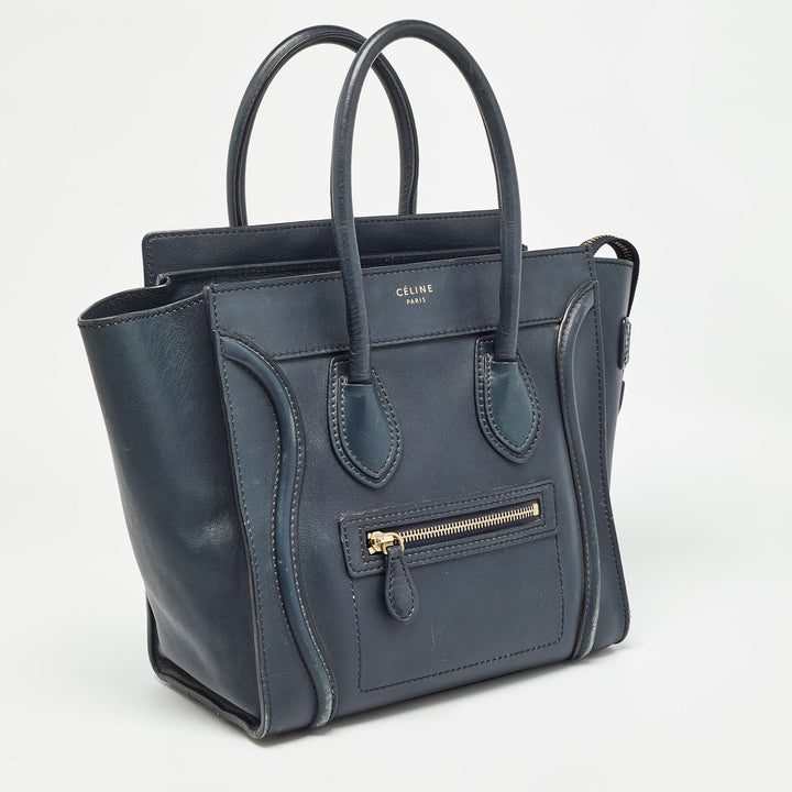 Celine Navy Blue Leather Micro Luggage Tote