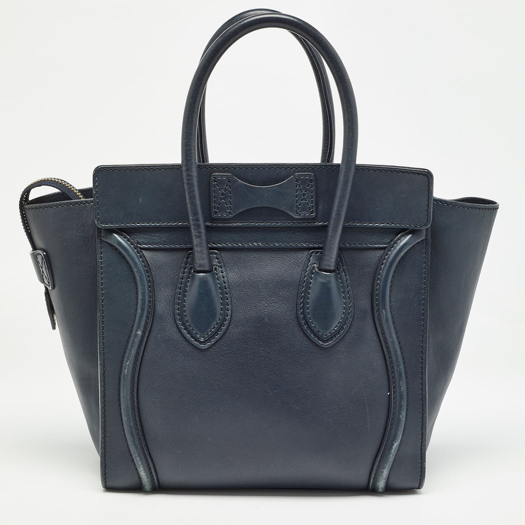 Celine Navy Blue Leather Micro Luggage Tote