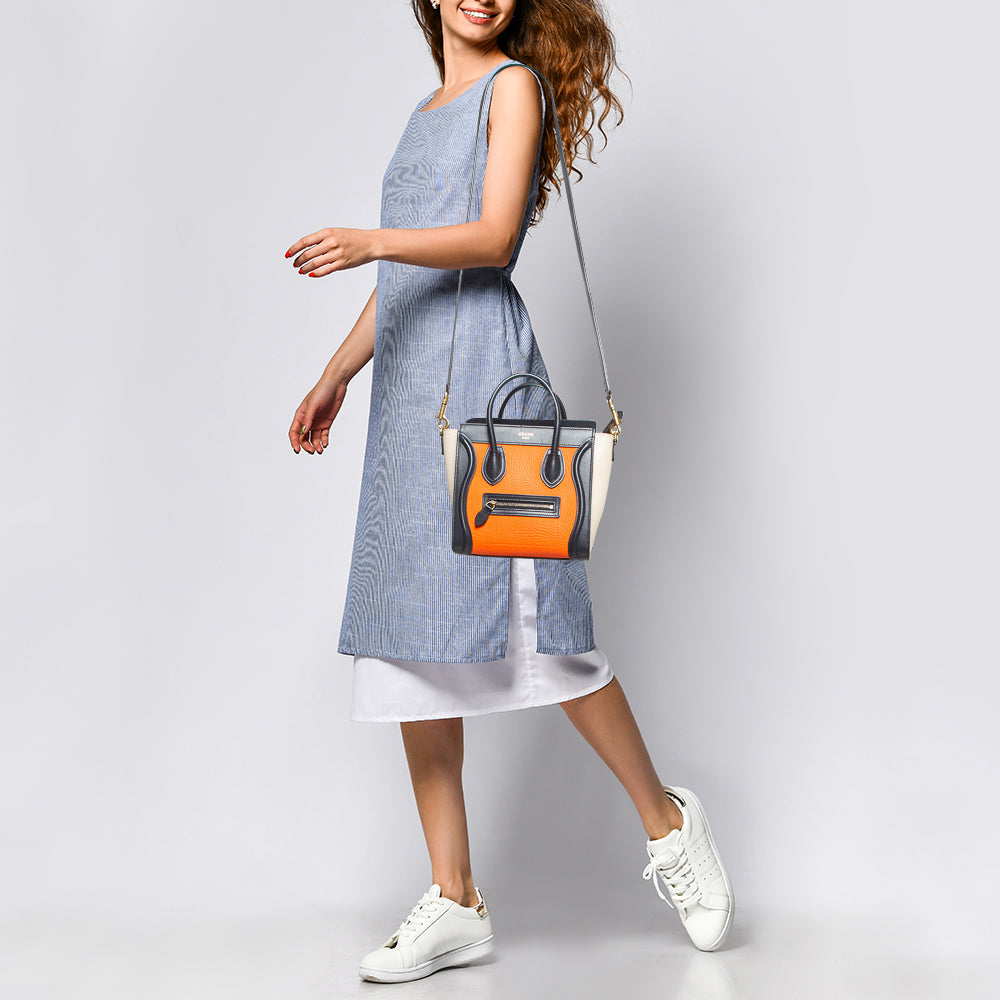 Celine Tricolor Leather Nano Luggage Tote