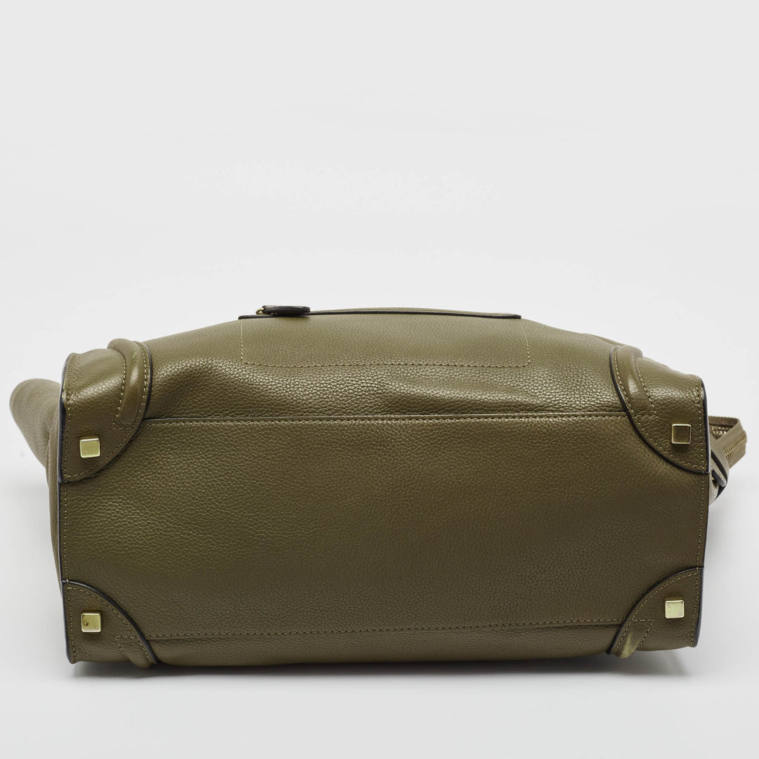 Celine Olive Green Leather Shoulder Luggage Tote