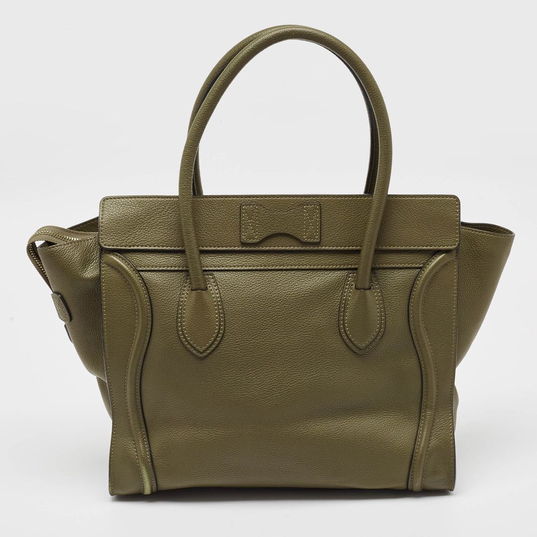 Celine Olive Green Leather Shoulder Luggage Tote
