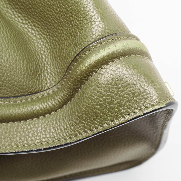 Celine Olive Green Leather Shoulder Luggage Tote