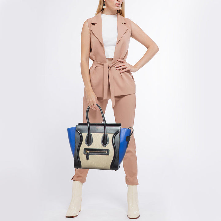 Celine Tricolor Leather Micro Luggage Tote