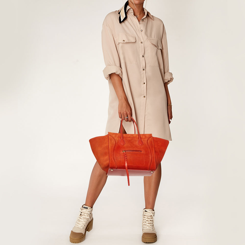 Celine Orange Nubuck and Leather Mini Luggage Tote