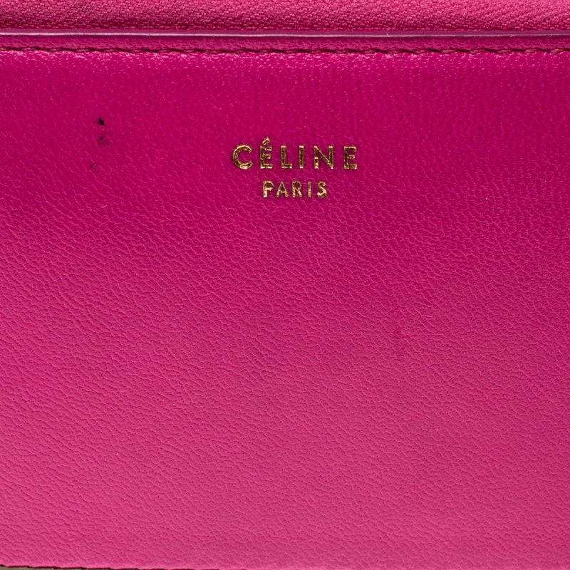 Celine Pink/Beige Leather Zip Around Compact Wallet