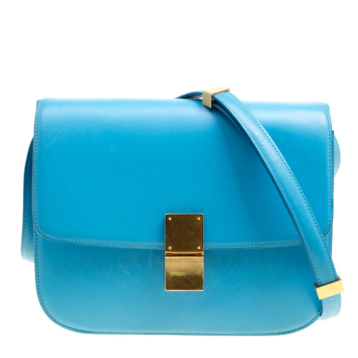 Top Quality Celine Turquoise Leather Medium Classic Box Shoulder Bag