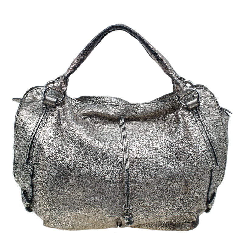 Top Quality Celine Metallic Silver Leather Large Bittersweet Hobo