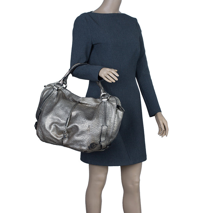 Top Quality Celine Metallic Silver Leather Large Bittersweet Hobo