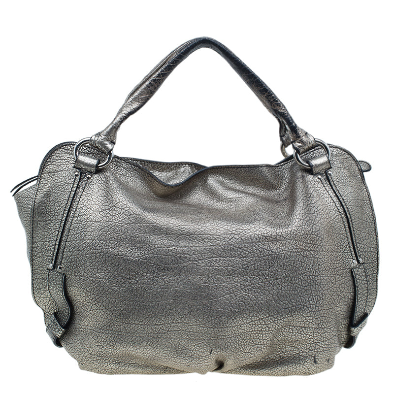 Top Quality Celine Metallic Silver Leather Large Bittersweet Hobo