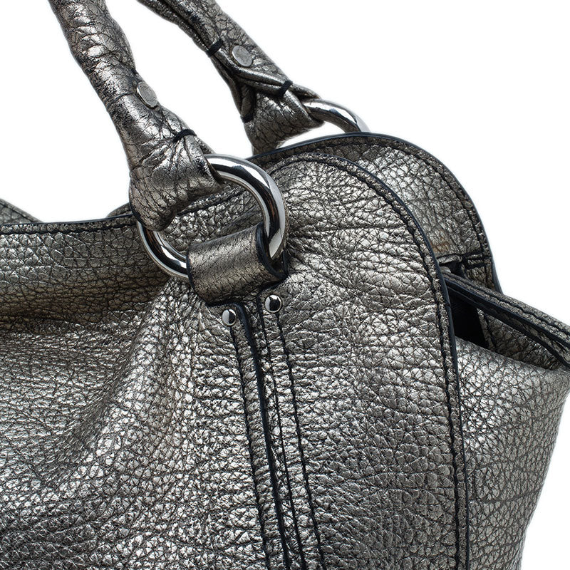 Top Quality Celine Metallic Silver Leather Large Bittersweet Hobo
