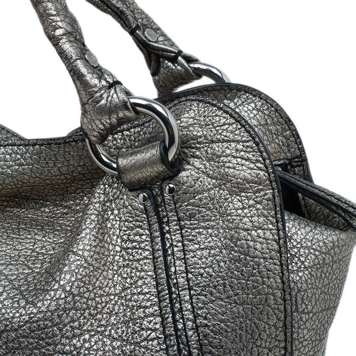 Celine Metallic Silver Leather Large Bittersweet Hobo