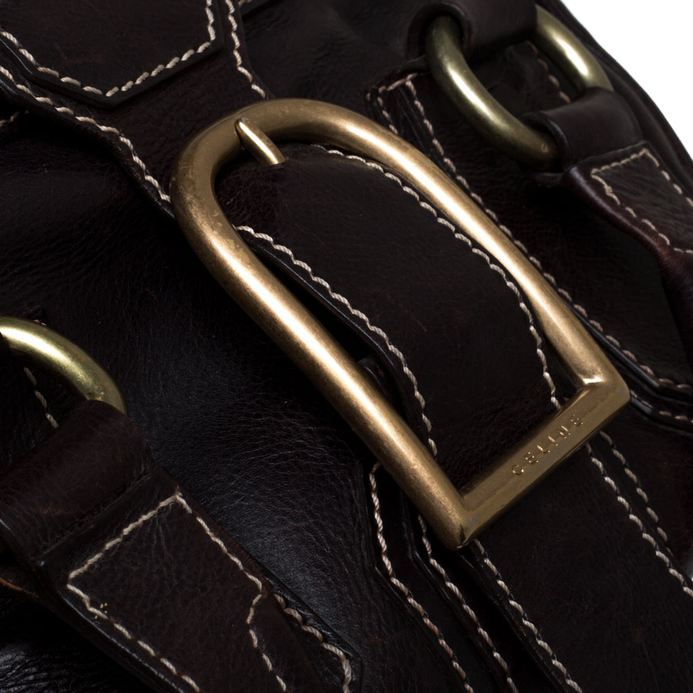 Celine Brown Leather Buckle Satchel