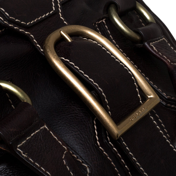 Celine Brown Leather Buckle Satchel