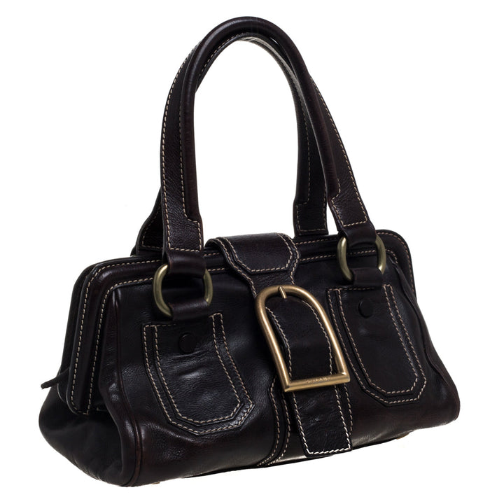 Celine Brown Leather Buckle Satchel
