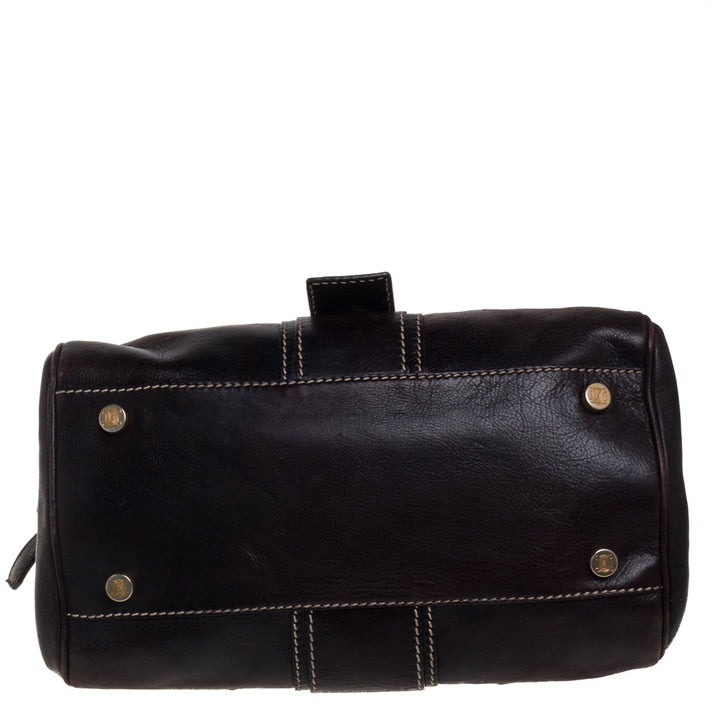 Celine Brown Leather Buckle Satchel
