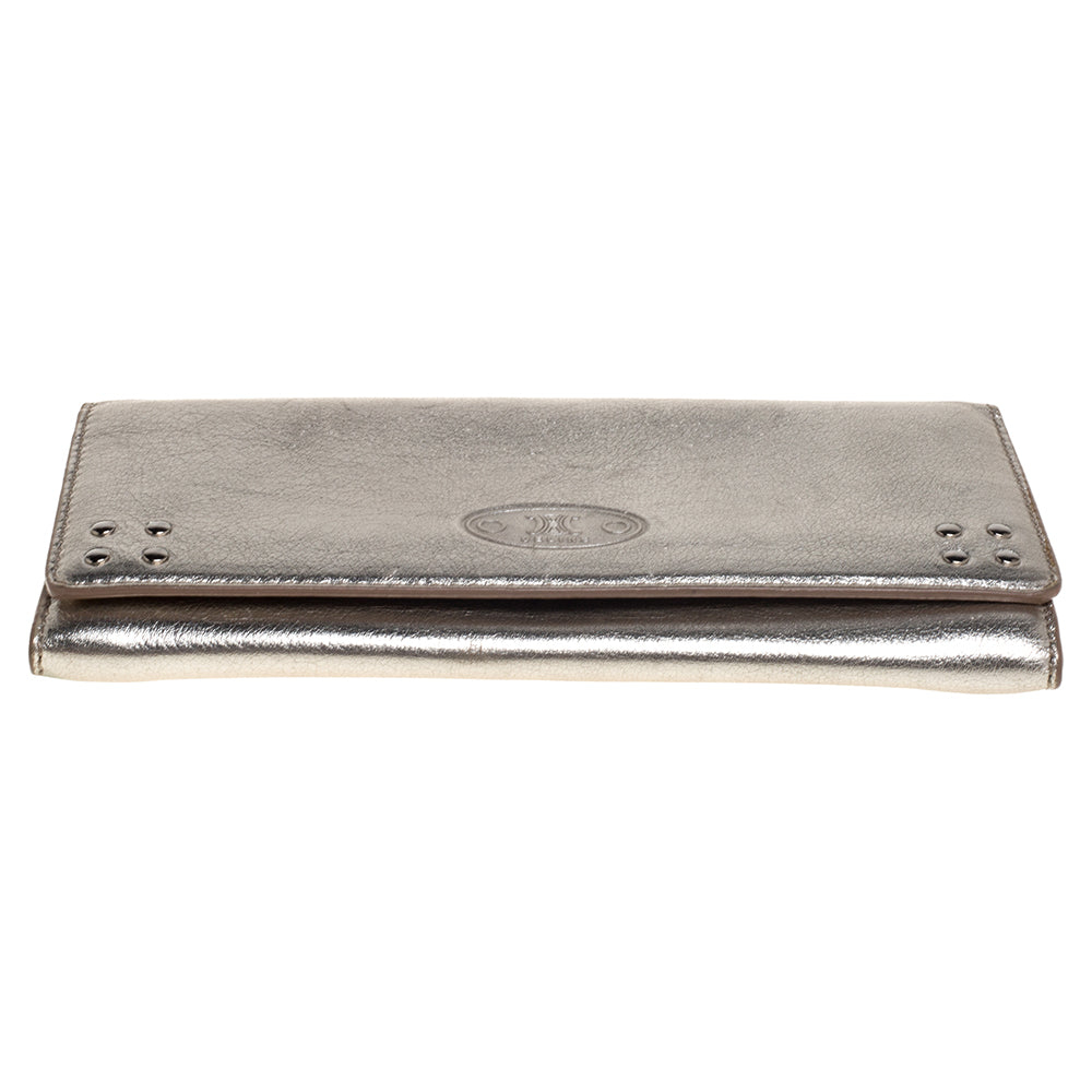 Celine Metallic Gold Leather Flap Continental Wallet