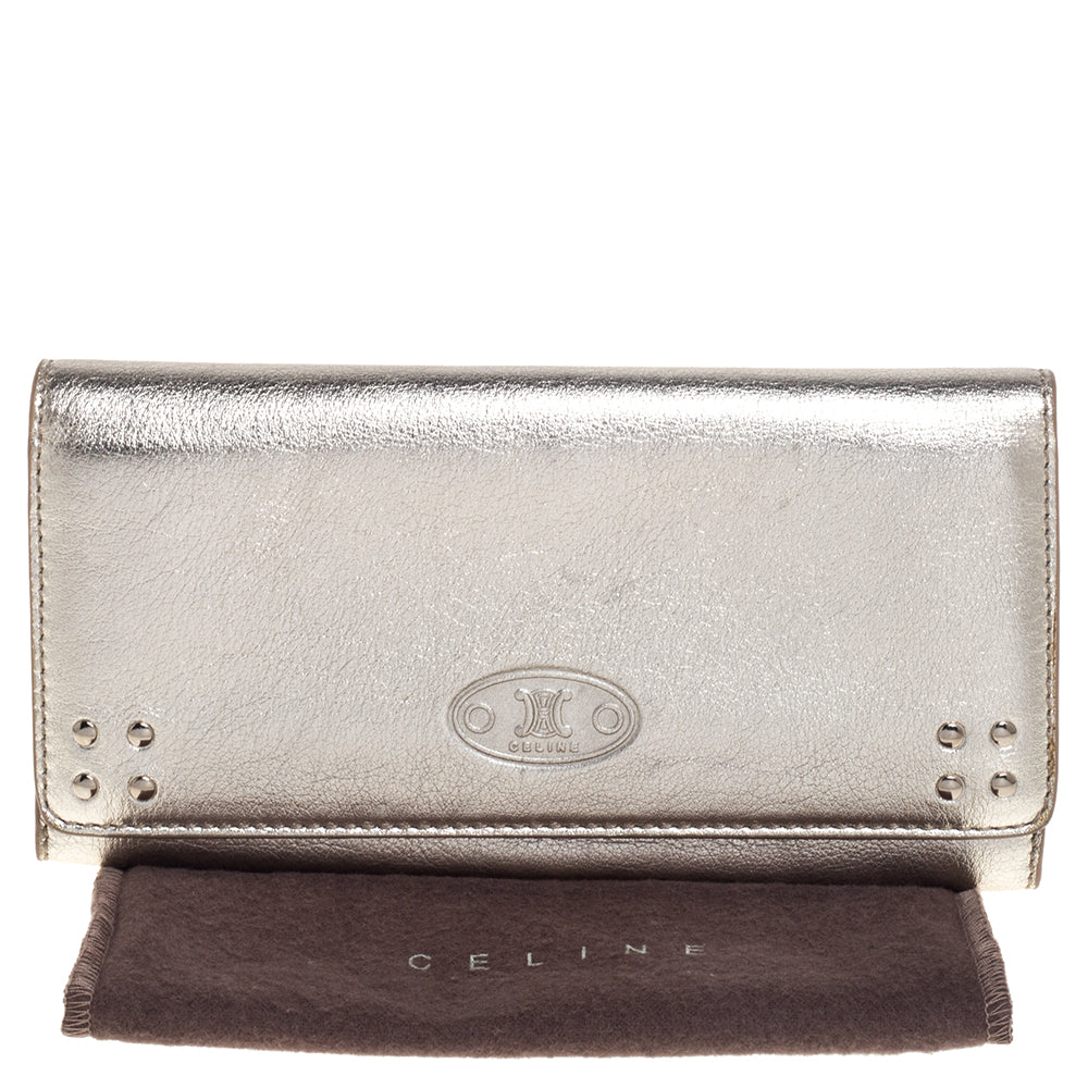 Celine Metallic Gold Leather Flap Continental Wallet