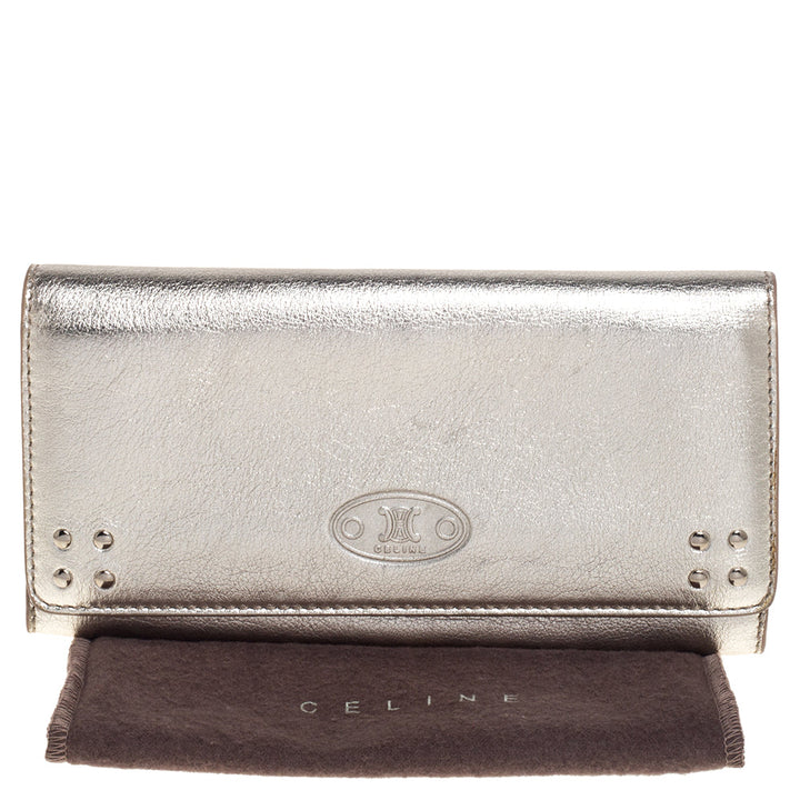 Celine Metallic Gold Leather Flap Continental Wallet