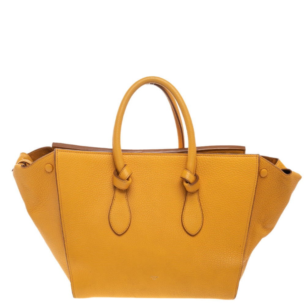 Top Quality Celine Yellow Leather Small Tie Tote