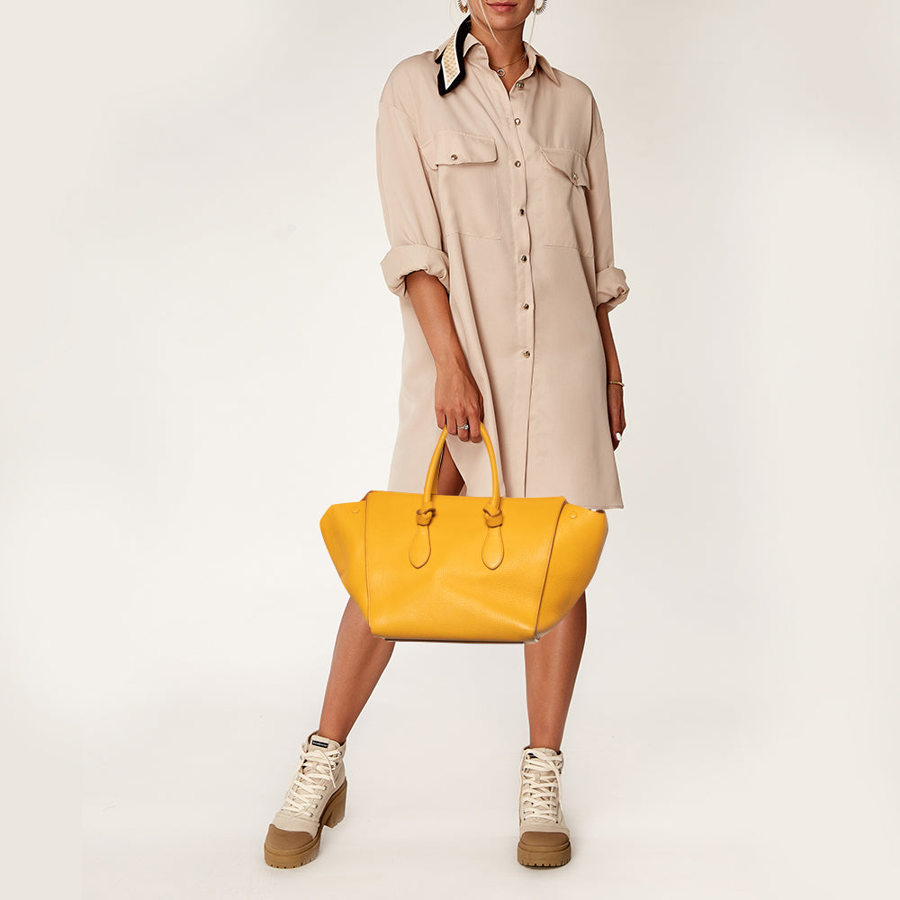 Top Quality Celine Yellow Leather Small Tie Tote
