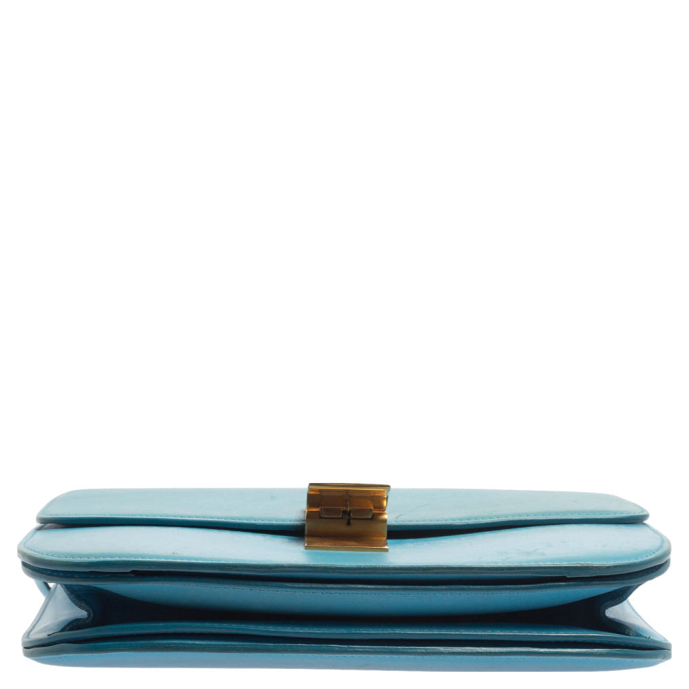 Celine Blue Leather Medium Classic Box Shoulder Bag